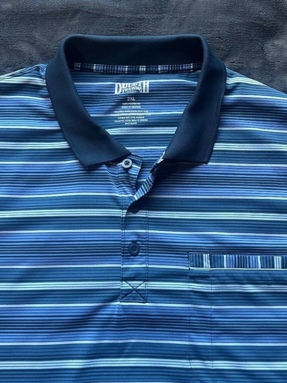 Duluth Trading Co Polo Shirt 2XL Blue Horizontal Stripe Polyester